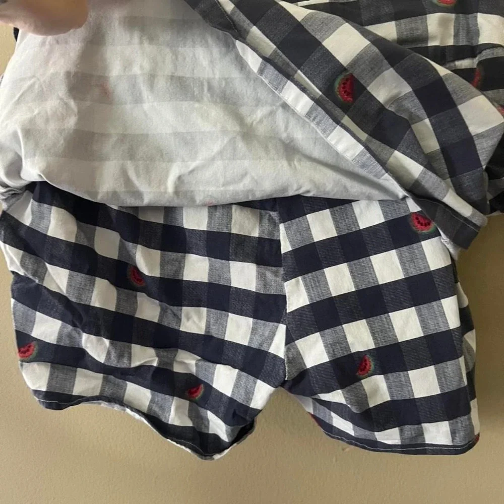 Sara Studio Petite Navy White Gingham Watermelon‎ Embroidered Skort Large L